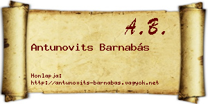 Antunovits Barnabás névjegykártya